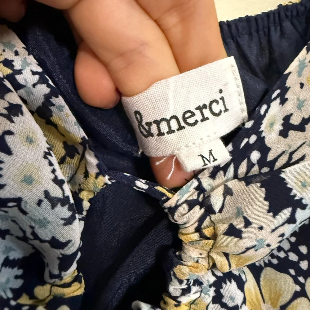 & MERCI Floral Puff Sleeve Maxi Dress in‎ Blue and Yellow - M